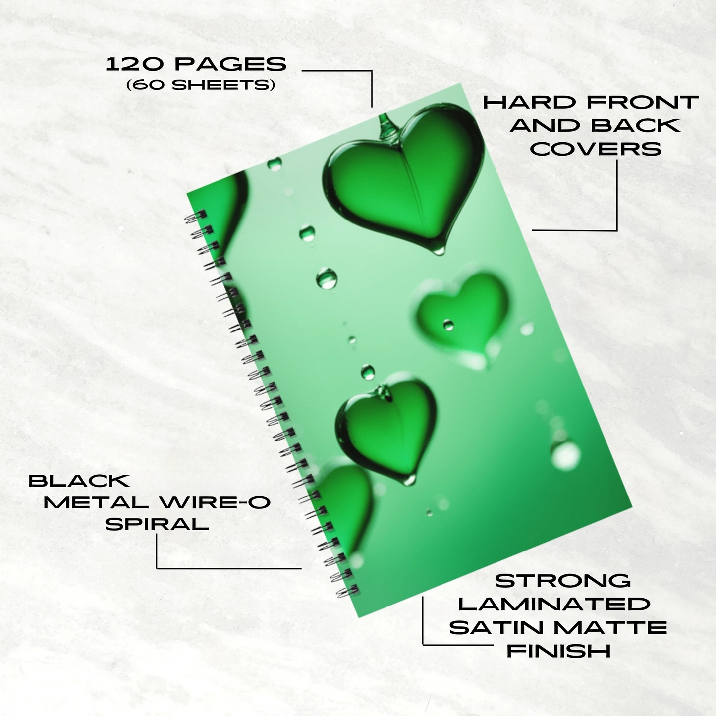 Emerald Heart Drops 5.5"x8.5" Hardcover Planner