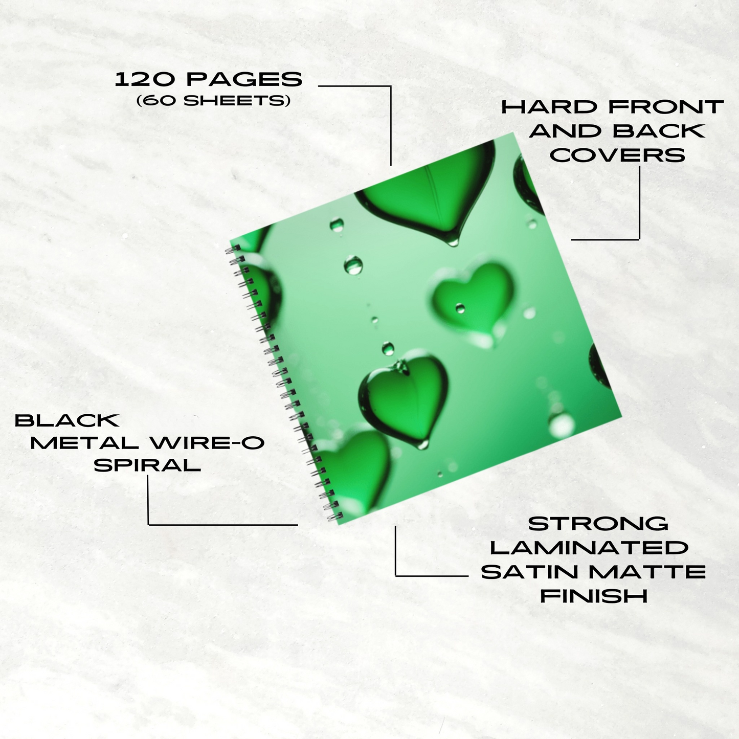 Emerald Heart Drops 8.5"x8.5" Hardcover Notebook
