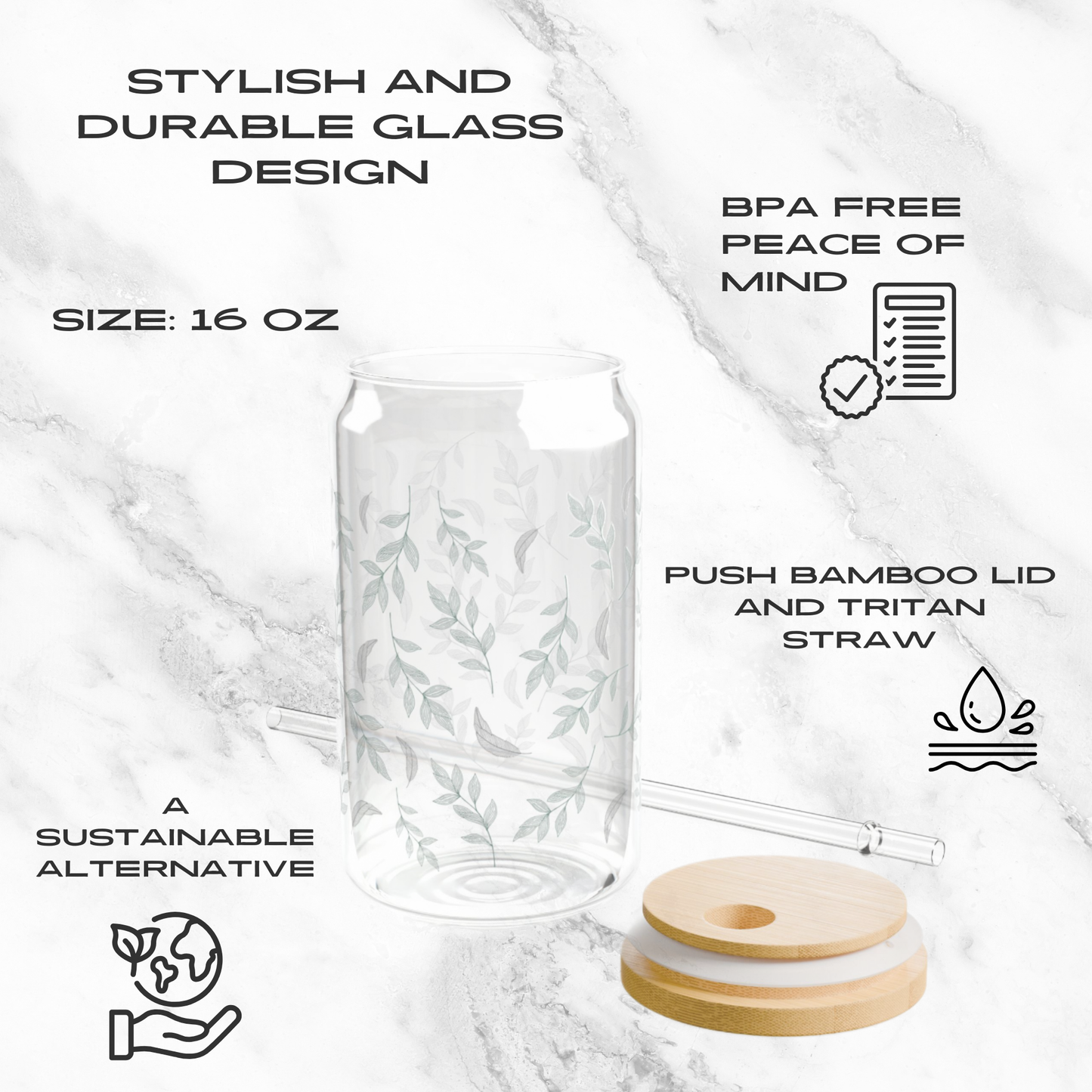 Eucalyptus Breeze 16oz Glass Tumbler | Soda Can