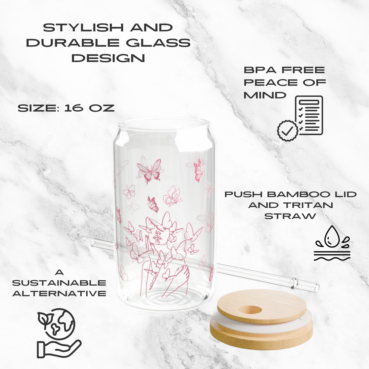 Fluttering Dreams 16oz Glass Tumbler | Soda Can