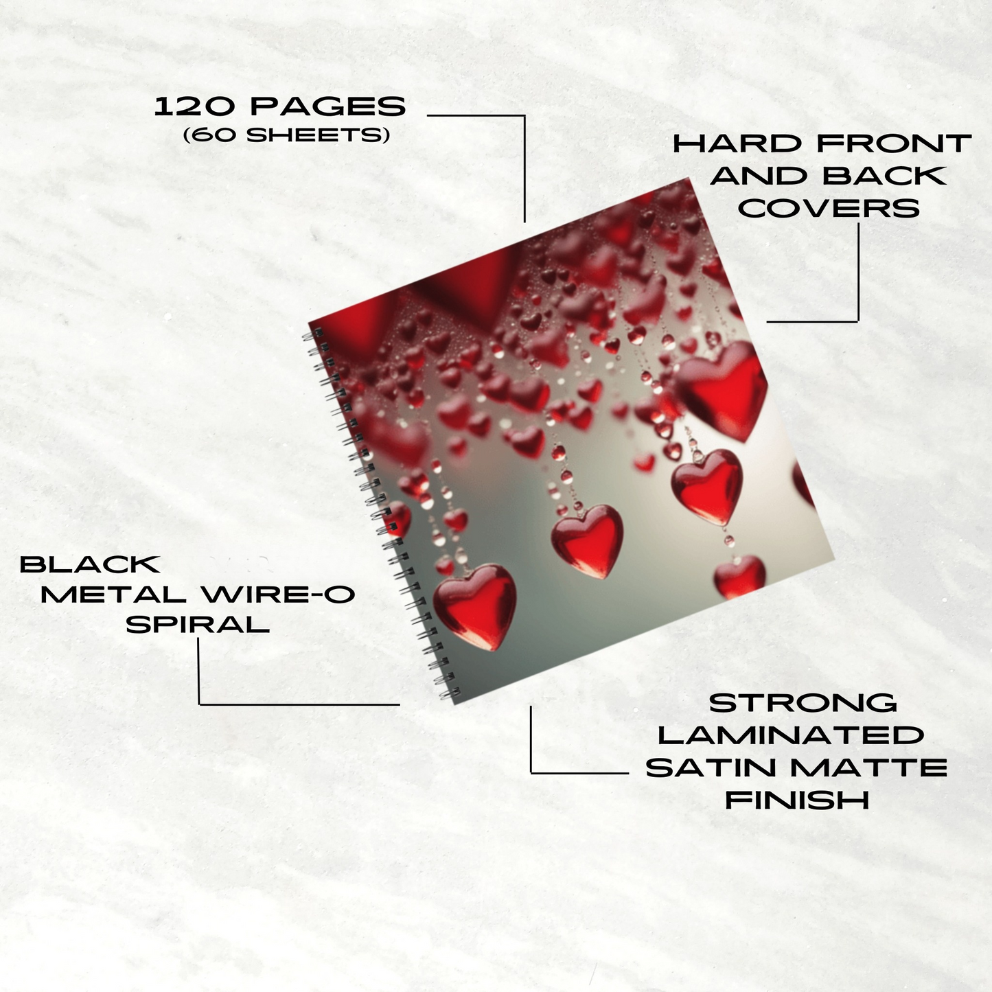Red Heart Rain 8.5"x8.5" Hardcover Notebook