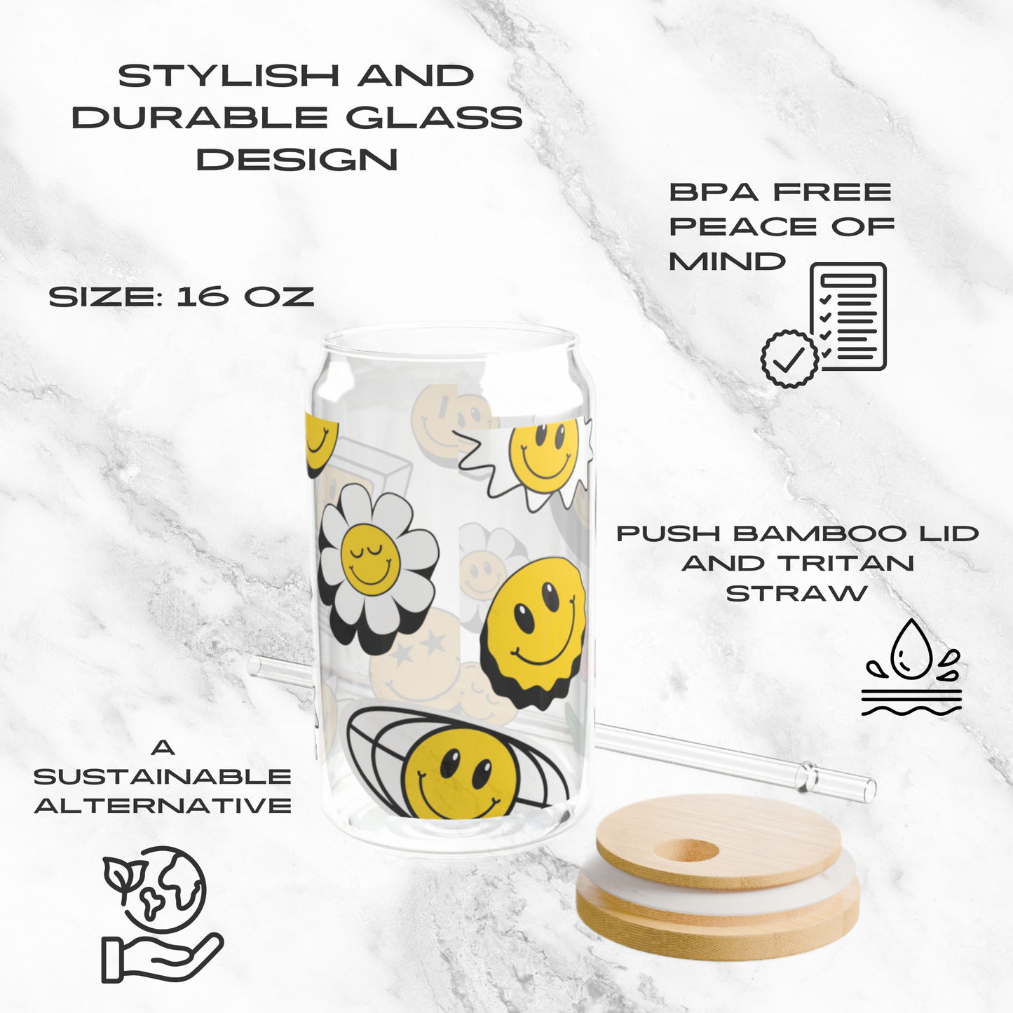 Smiley Daze 16oz Glass Tumbler | Soda Can