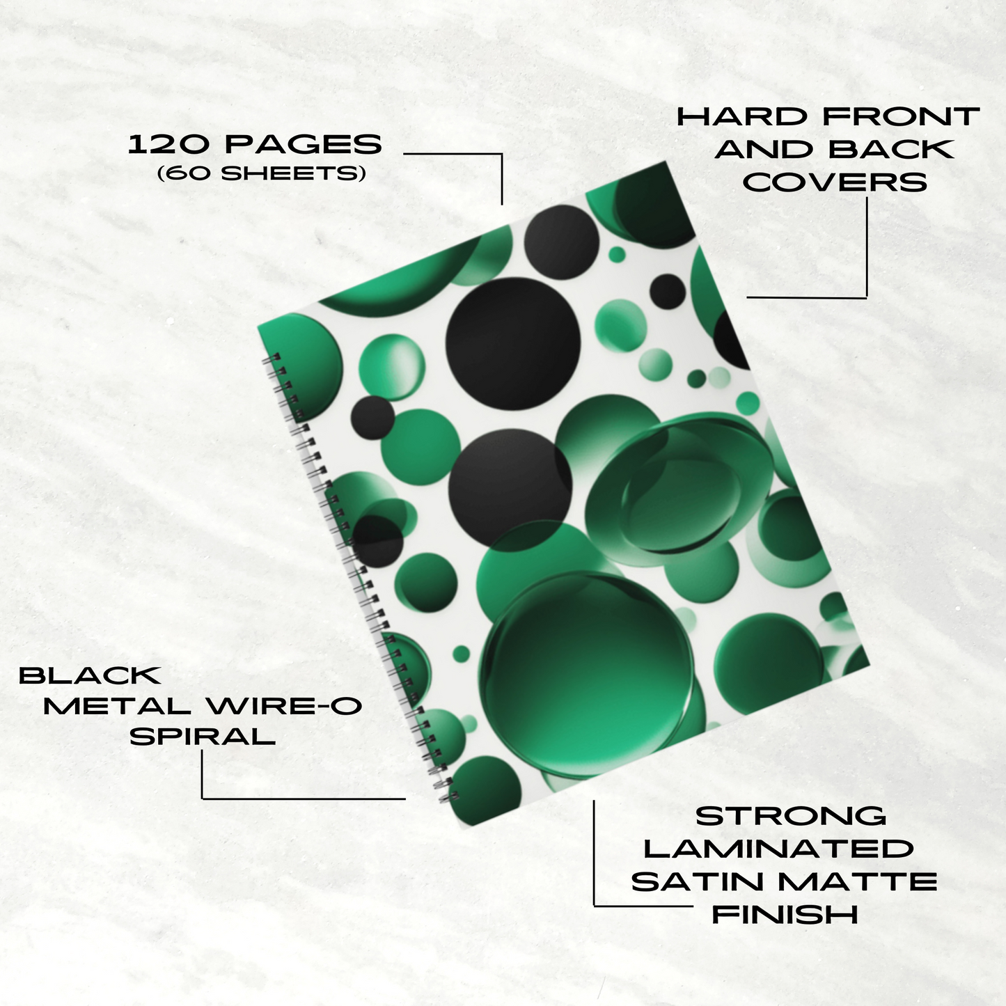 Emerald Bubbles 8.5"x11" Hardcover Notebook