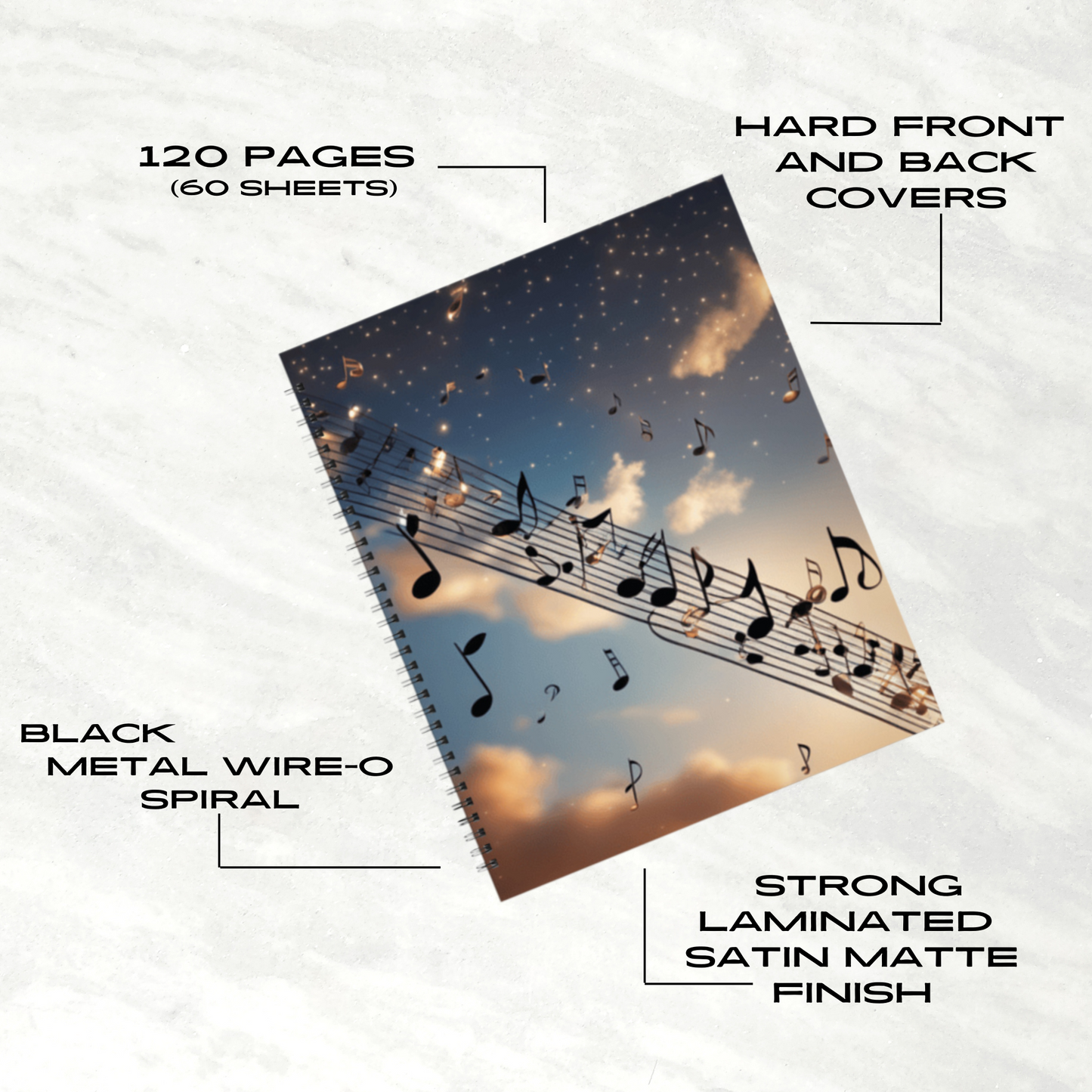 Musical Euphoria 8.5"x11" Hardcover Notebook