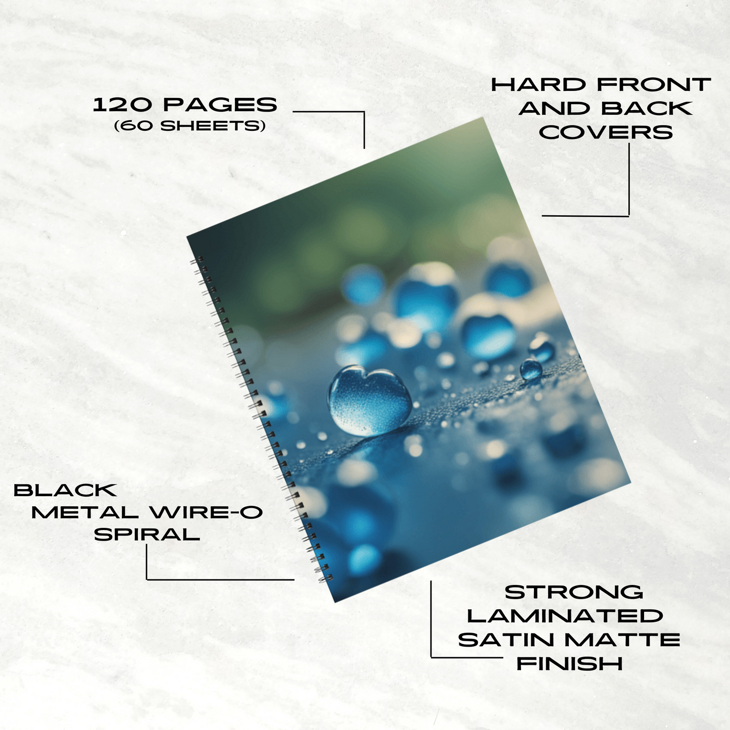 Blue Love Drops 8.5"x11" Hardcover Notebook
