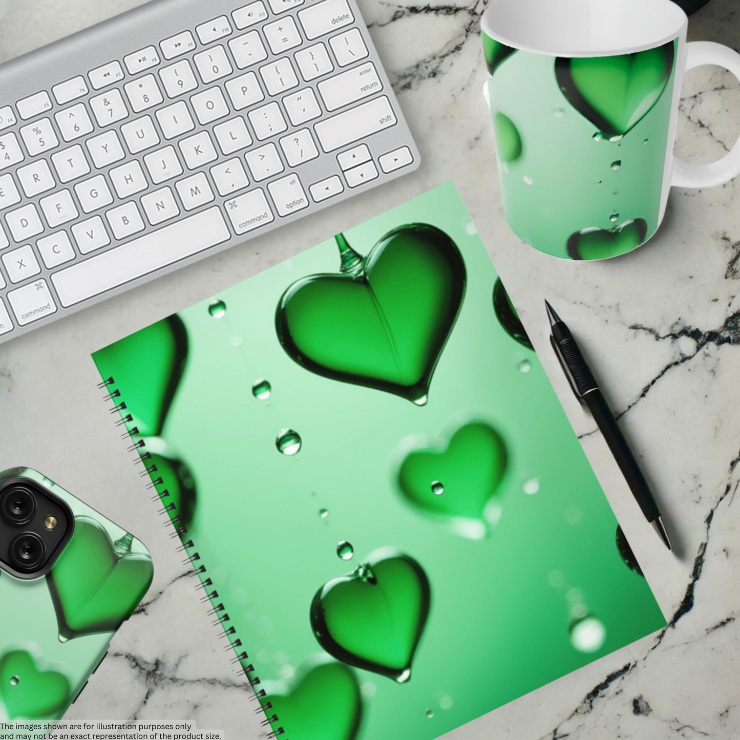Emerald Heart Drops 8.5"x11" Hardcover Notebook