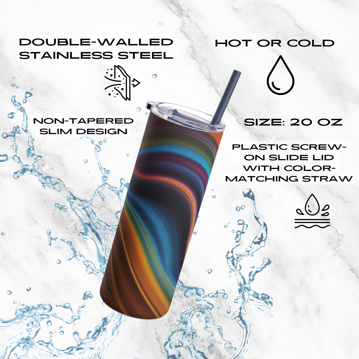 Cosmic Waves 20oz Skinny Tumbler - With Straw
