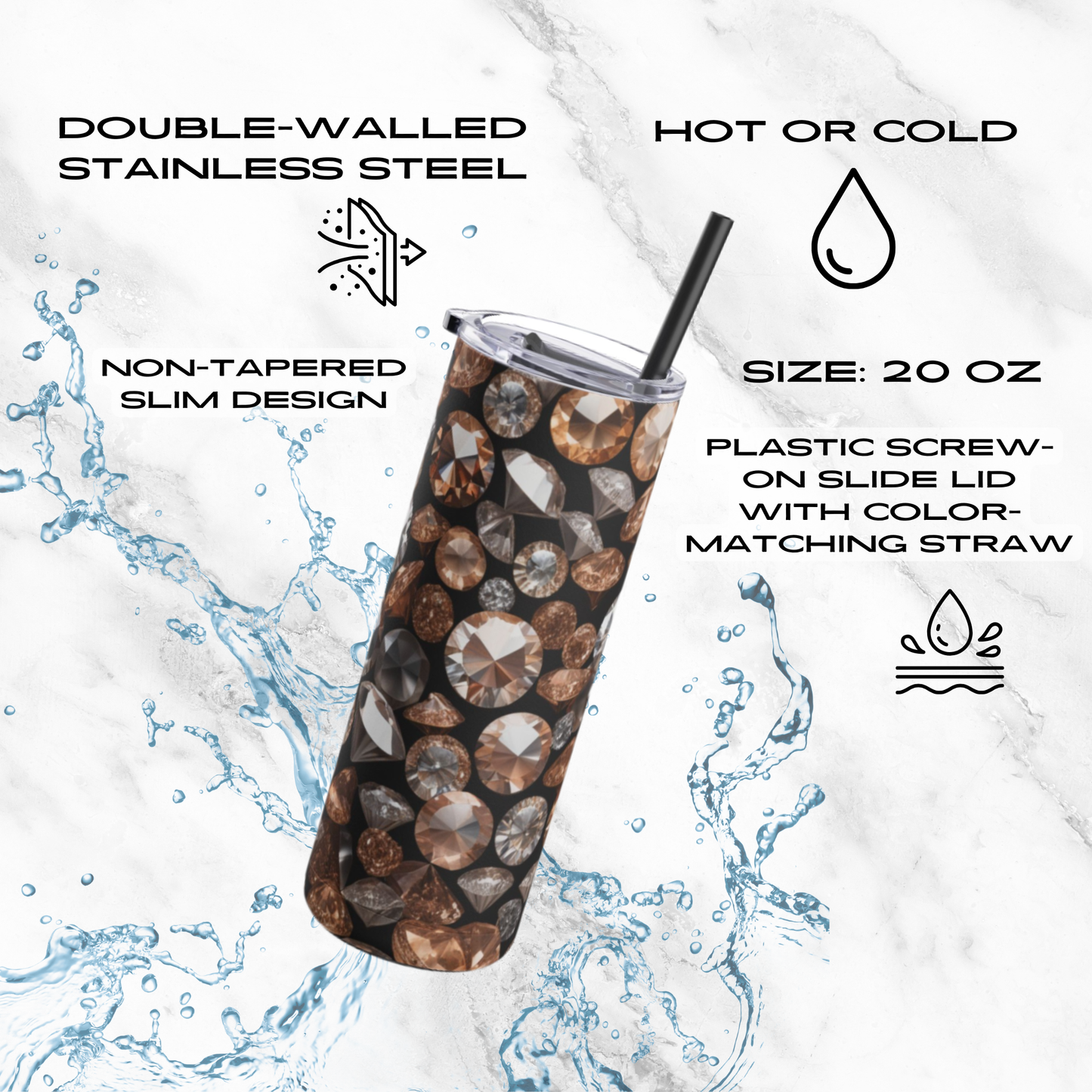Crystal Harmony 20oz Skinny Tumbler - With Straw