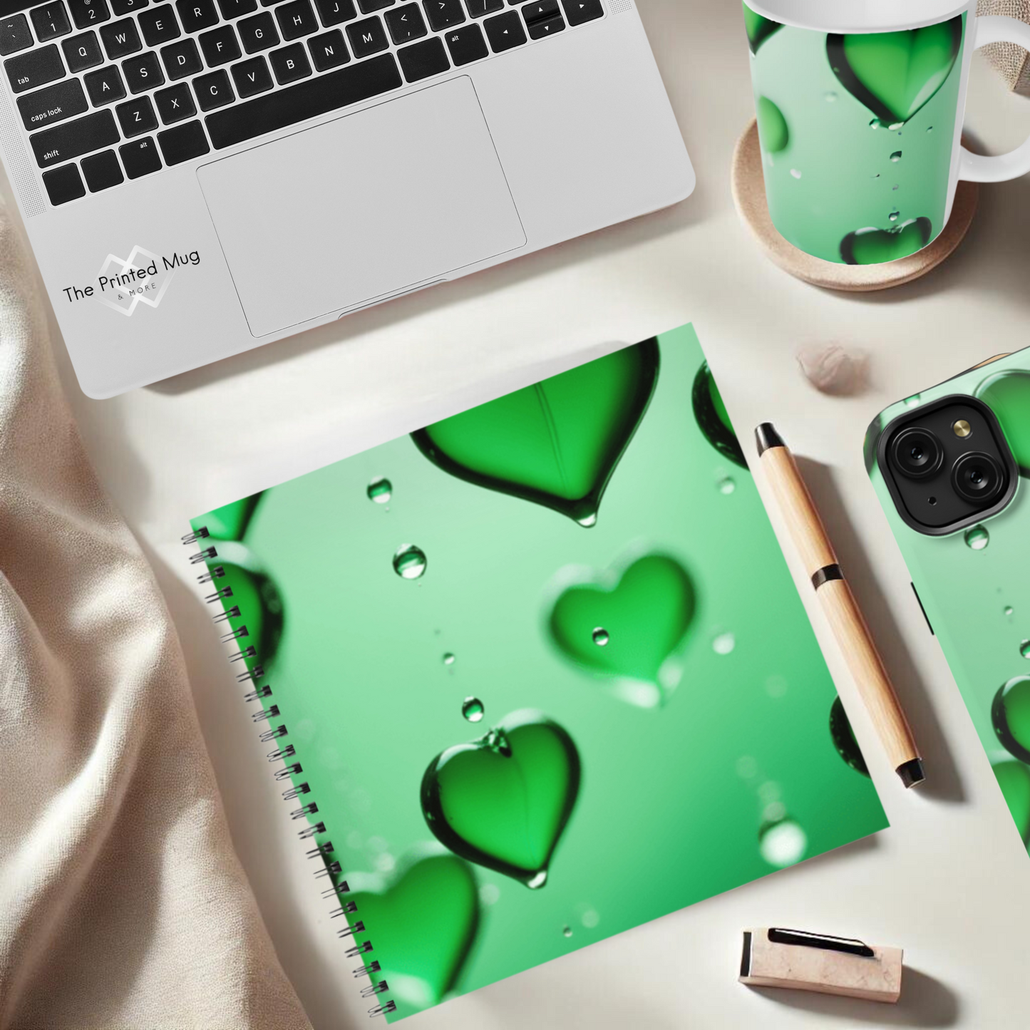Emerald Heart Drops 8.5"x8.5" Hardcover Notebook
