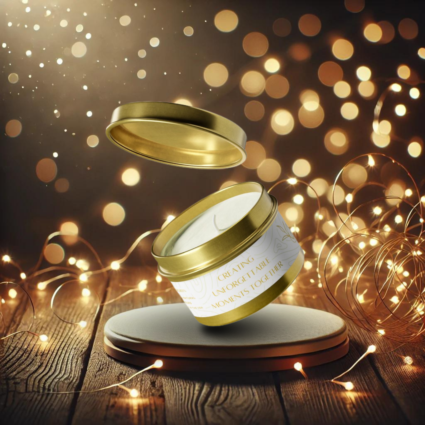 4oz Evergreen Gold Tin Candle – Unforgettable Moments
