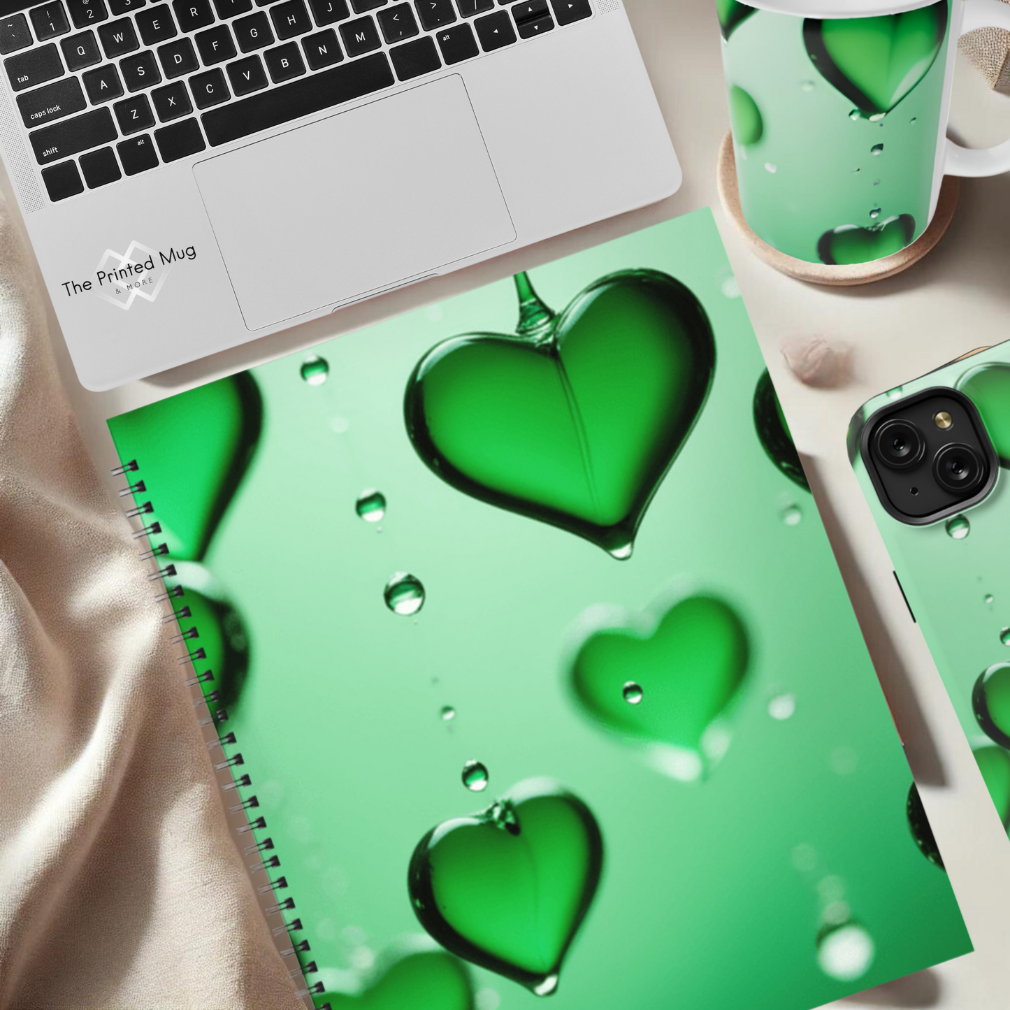 Emerald Heart Drops 8.5"x11" Hardcover Notebook