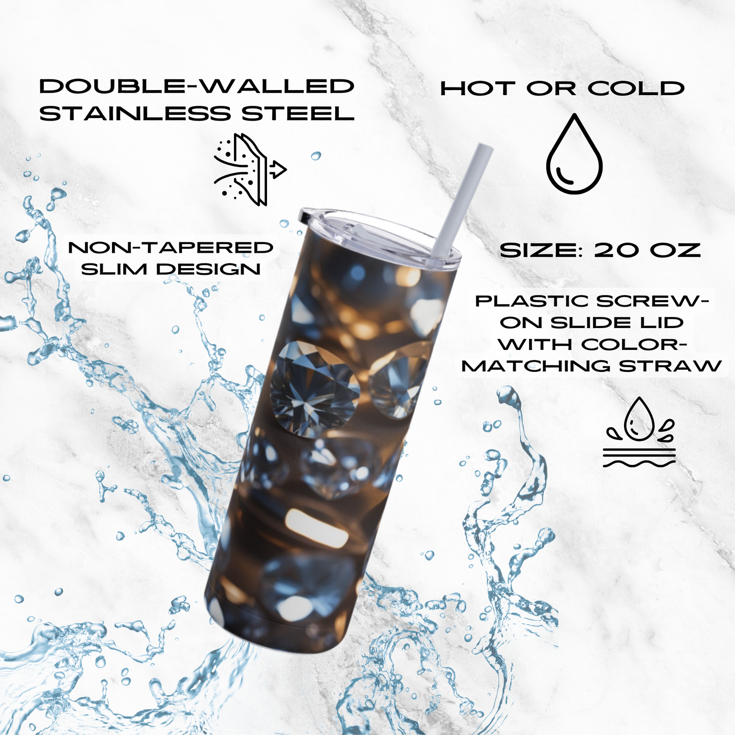 Diamond Dream 20oz Skinny Tumbler - With Straw