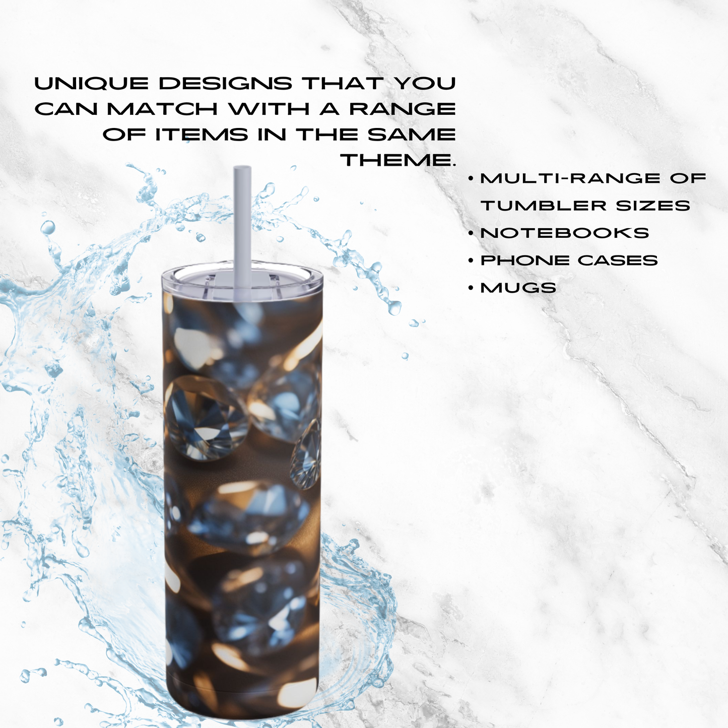 Diamond Dream 20oz Skinny Tumbler - With Straw