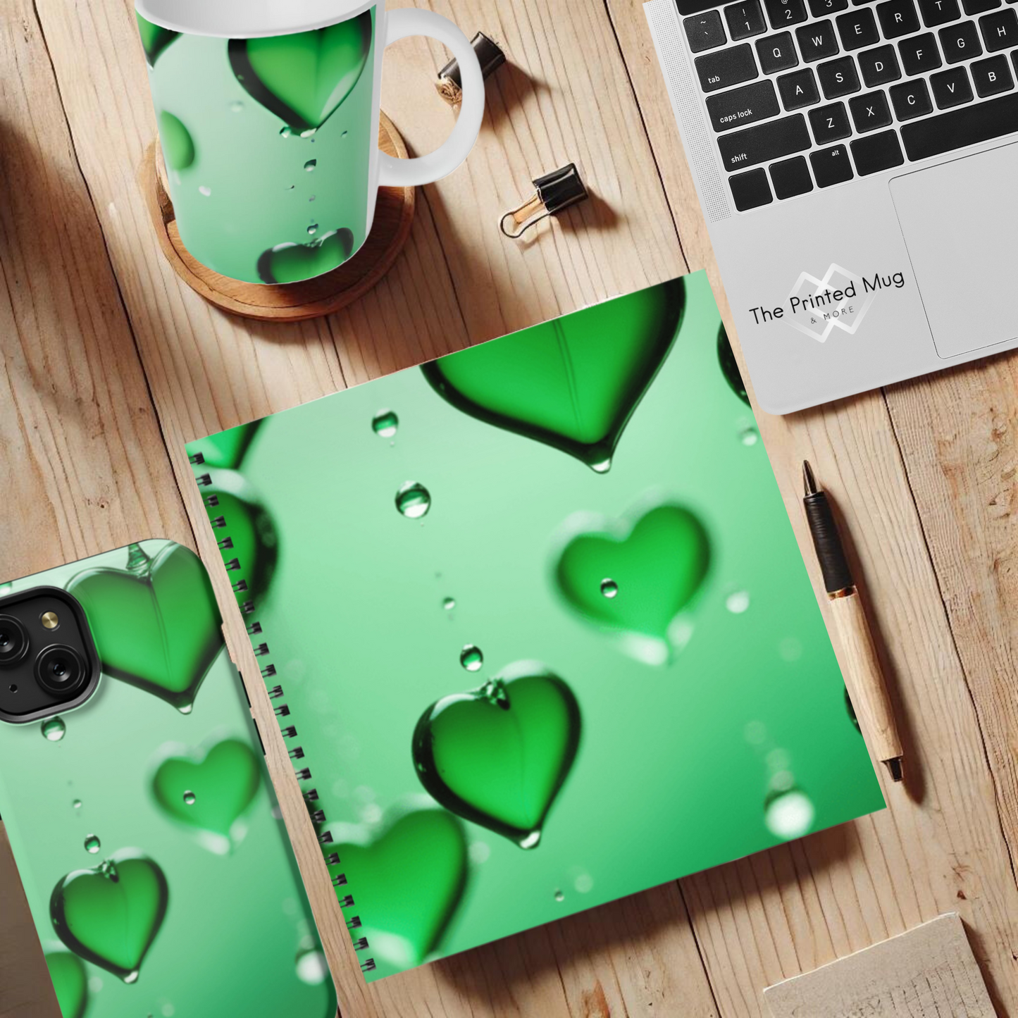 Emerald Heart Drops 8.5"x8.5" Hardcover Notebook