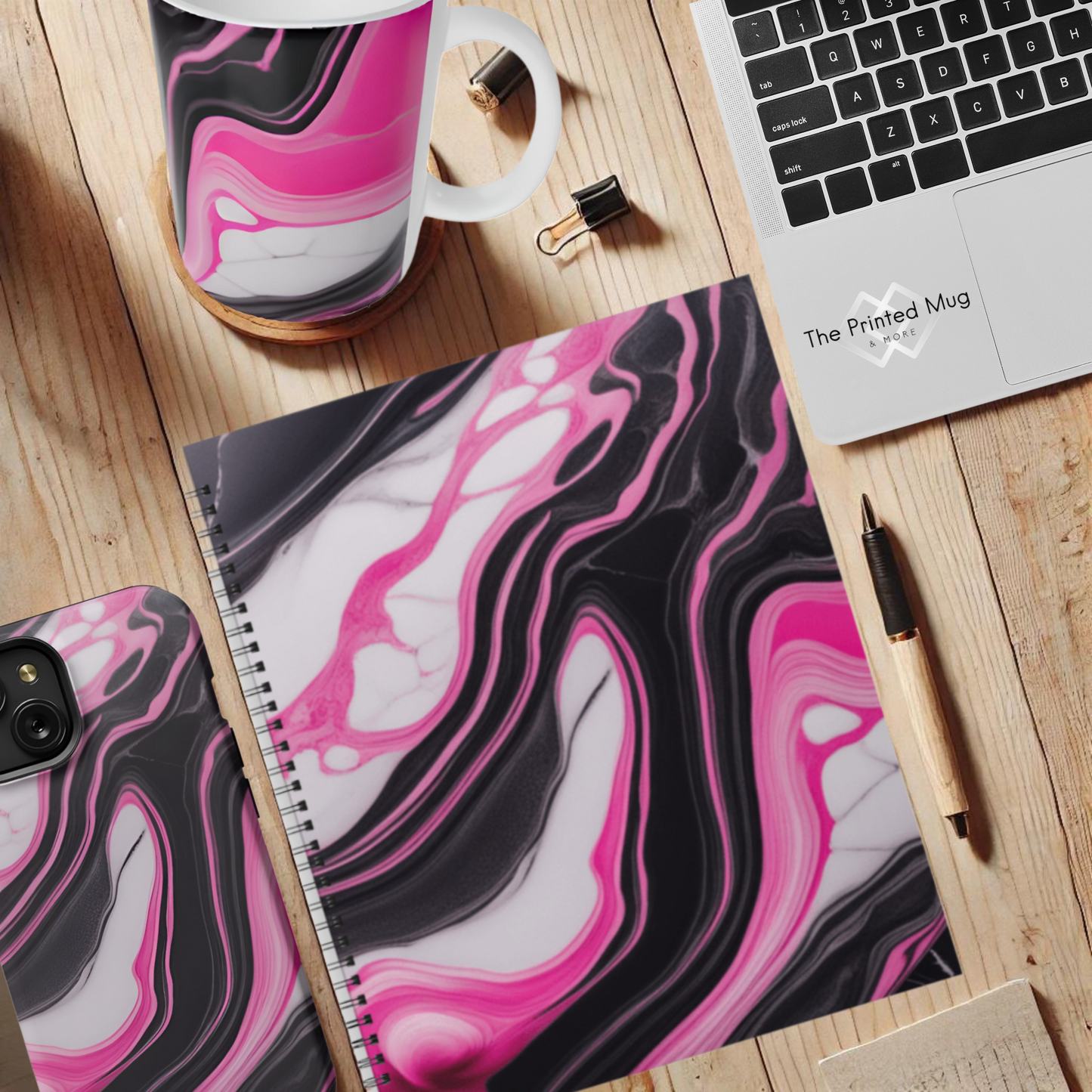 Pink Marble Rush 8.5"x11" Hardcover Notebook