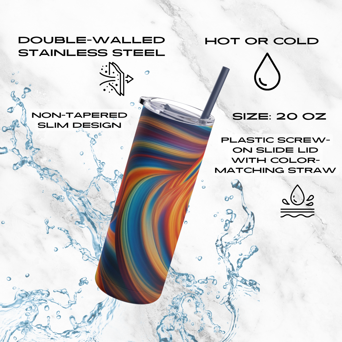 Fiery Vortex 20oz Skinny Tumbler - With Straw