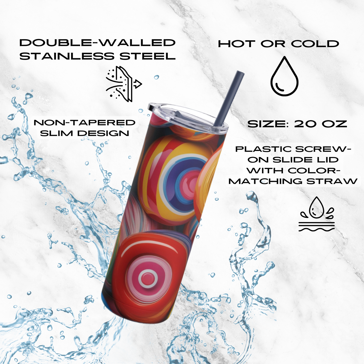 Lollipop Swirl 20oz Skinny Tumbler - With Straw