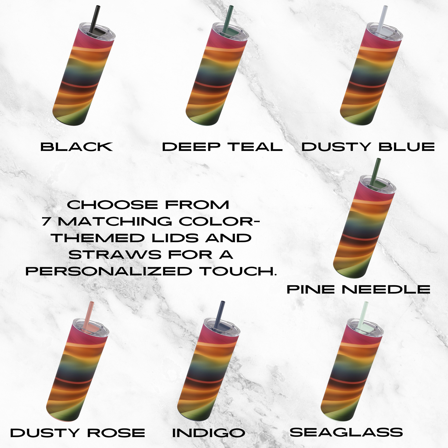 Rainbow Cascade 20oz Skinny Tumbler - With Straw