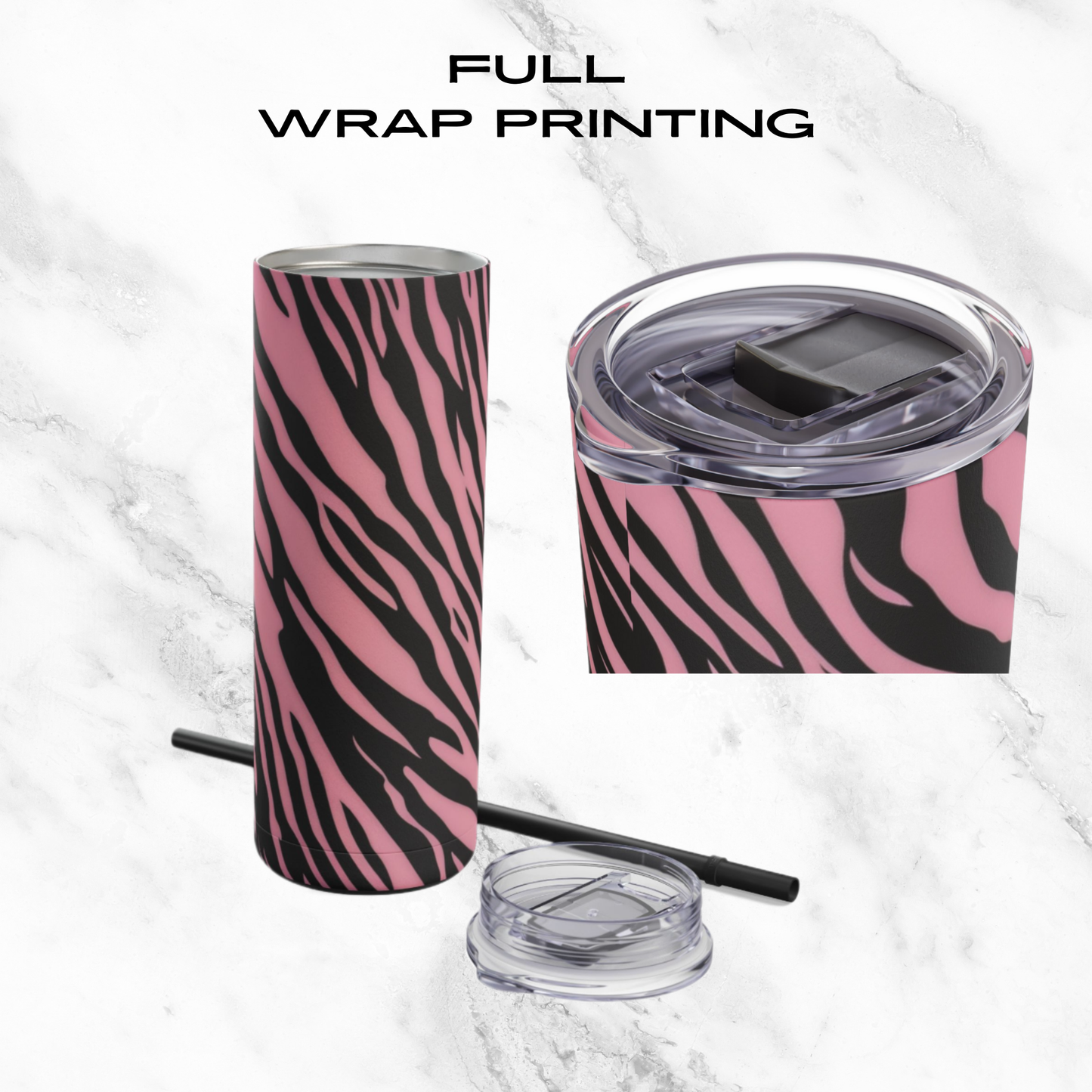Pink Zebra Rush 20oz Skinny Tumbler - With Straw