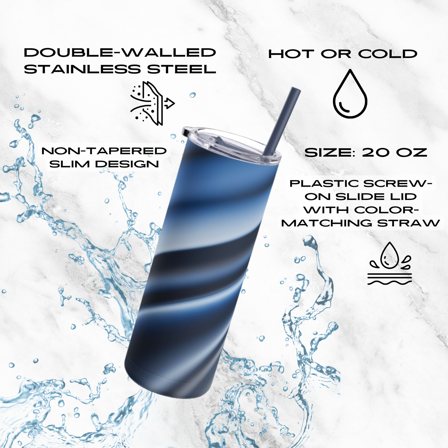 Sapphire Sleek 20oz Skinny Tumbler - With Straw