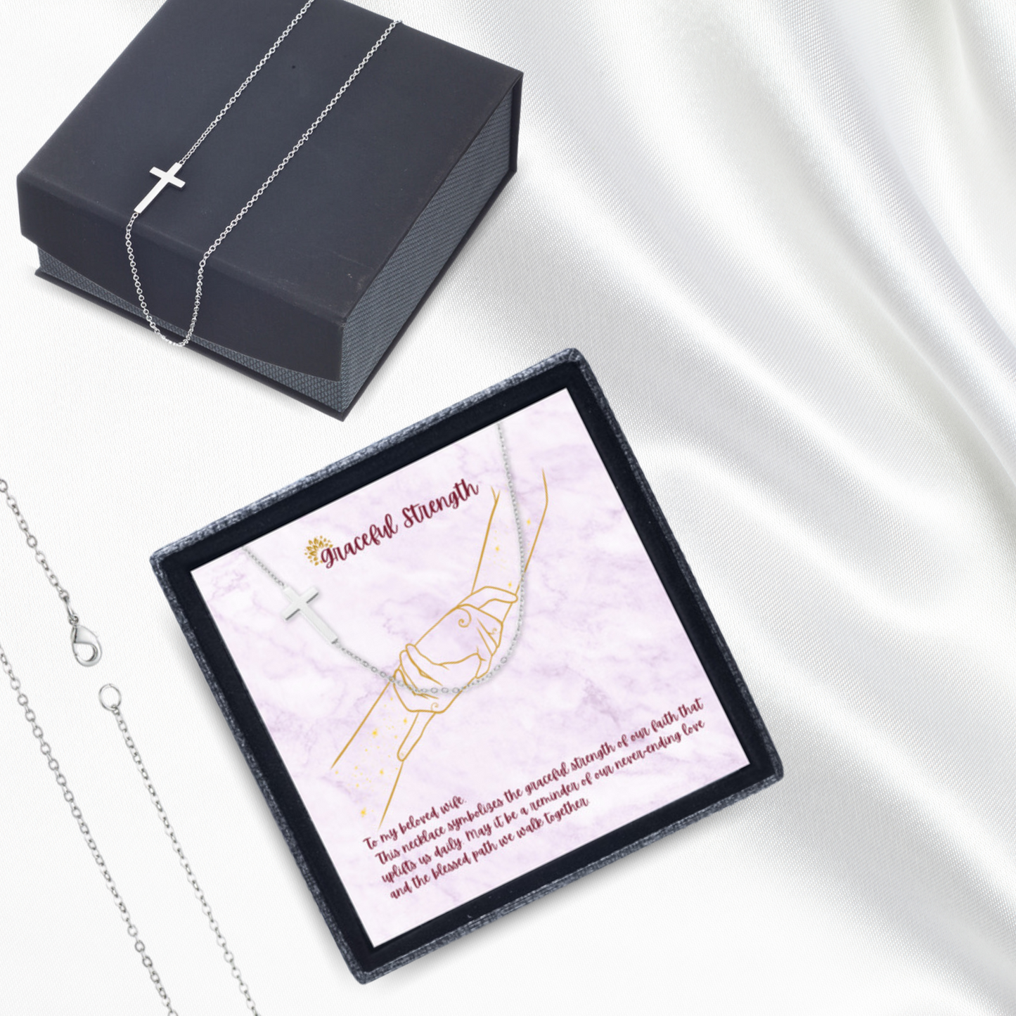 Graceful Strength - Sideways Cross Necklace