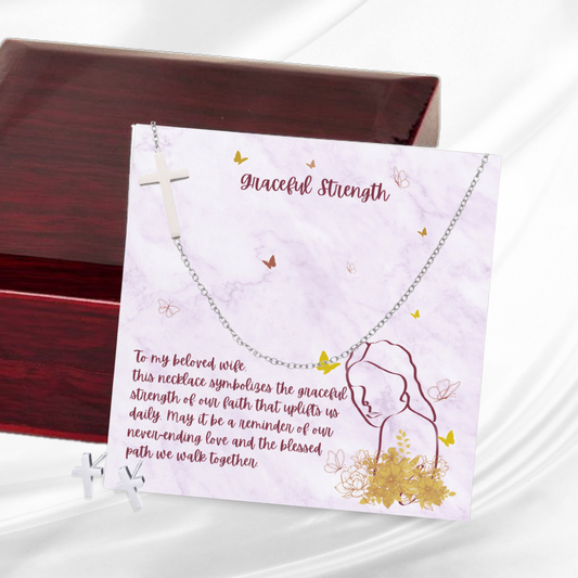 Graceful Strength - Sideways Cross Necklace and Earring Set