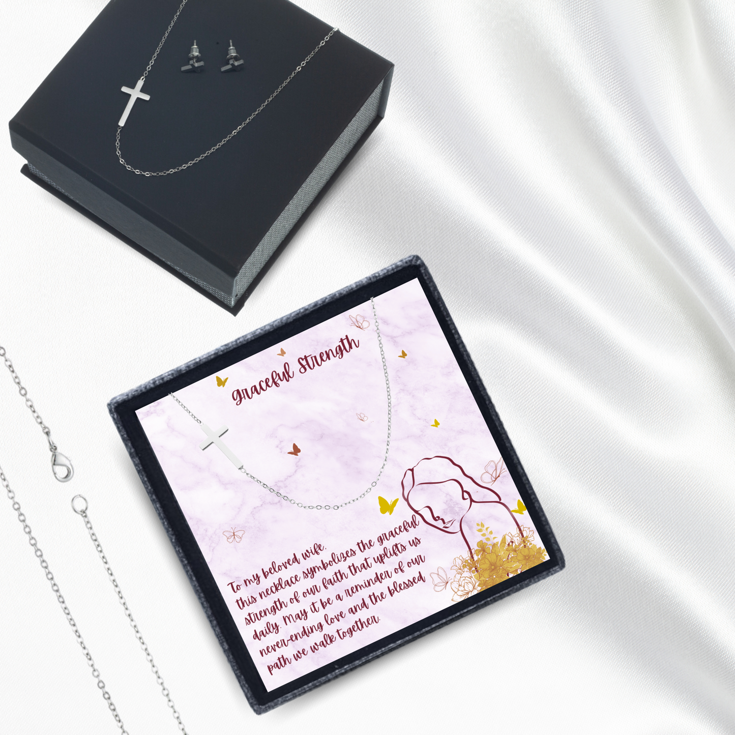 Graceful Strength - Sideways Cross Necklace and Earring Set