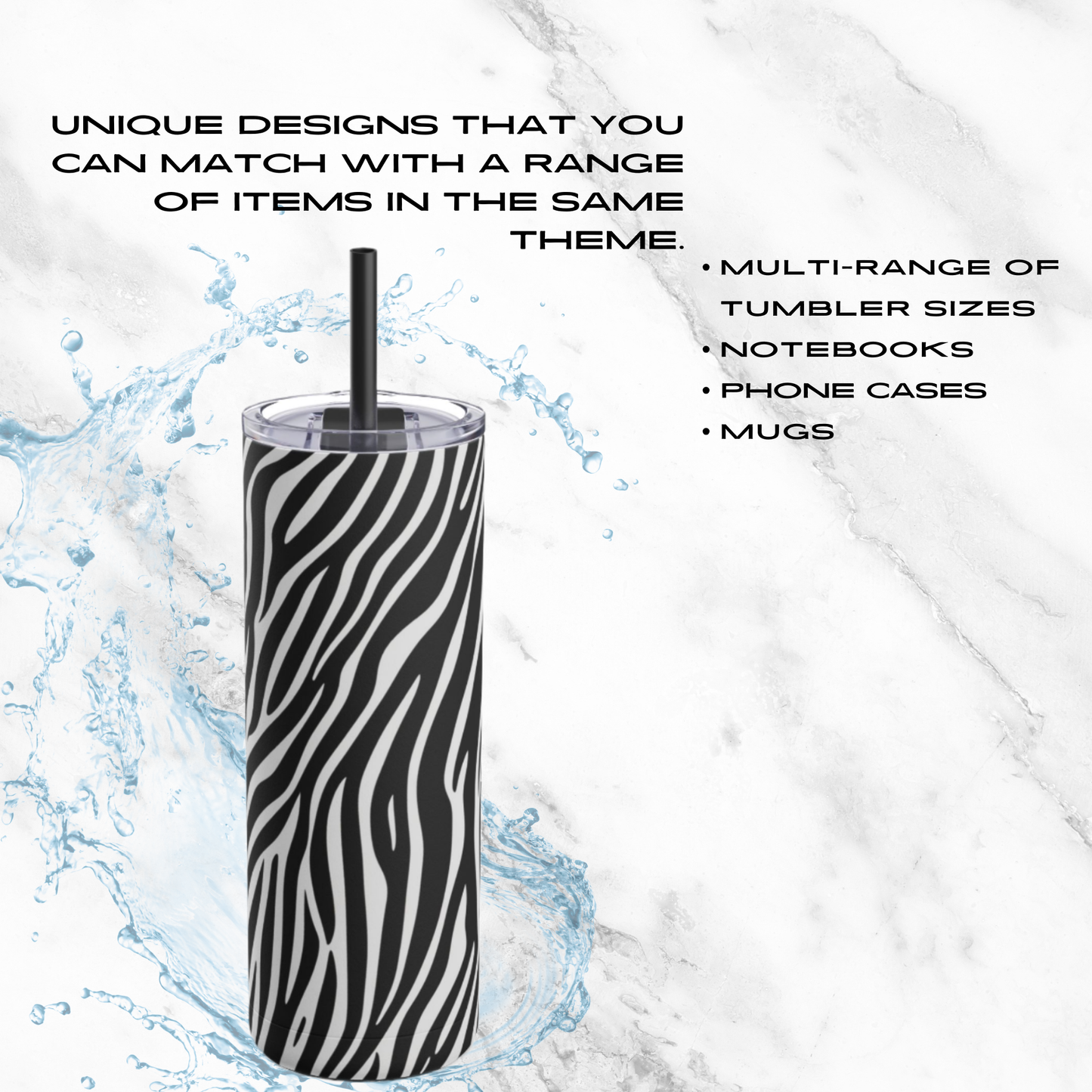 Zebra Zen 20oz Skinny Tumbler - With Straw